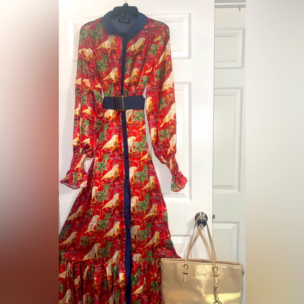 Multicolor Belted Maxi Dress